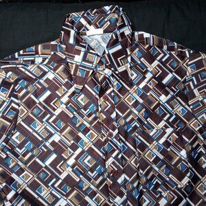 Vintage Sears Kings Road MCM Geometric Polyester Disco Shirt
